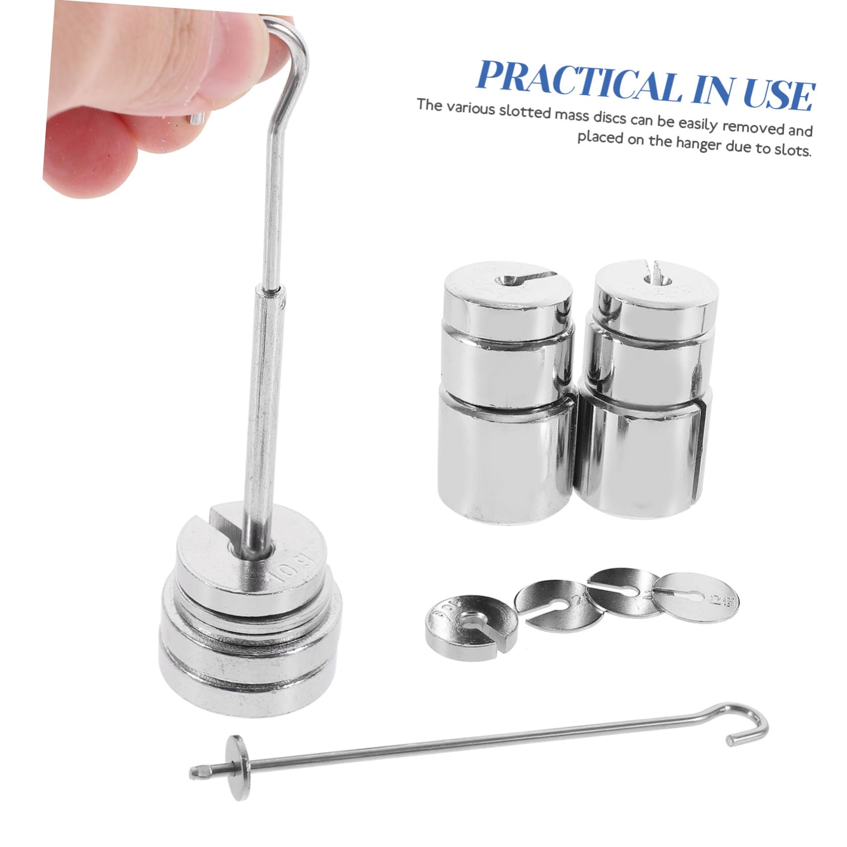 Ensemble de Masses à Fentes Métalliques 1 Set en Acier pour Laboratoire | 2 G à 100g, Crochet Inclus, Boîte de Rangement Fournie, Outil de Démonstration pour Force et Équilibre
