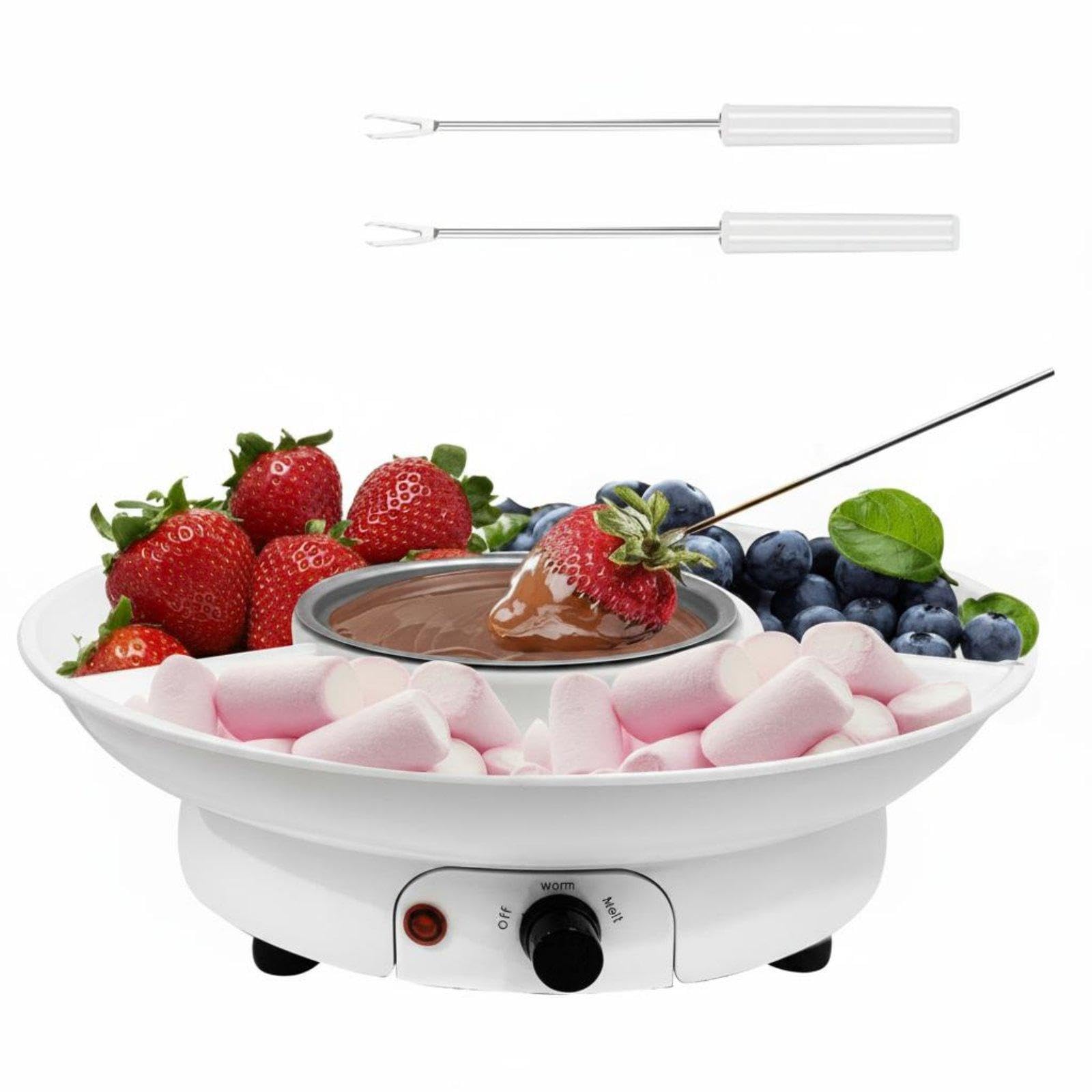 CALANDIS Electric Chocolate Fondue Set 2 Temperature Settings Chocolate Melting Pot with Serving Tray Fun Party Activity Dessert Dipping Station for Kids, Home White EU Plug-image-49