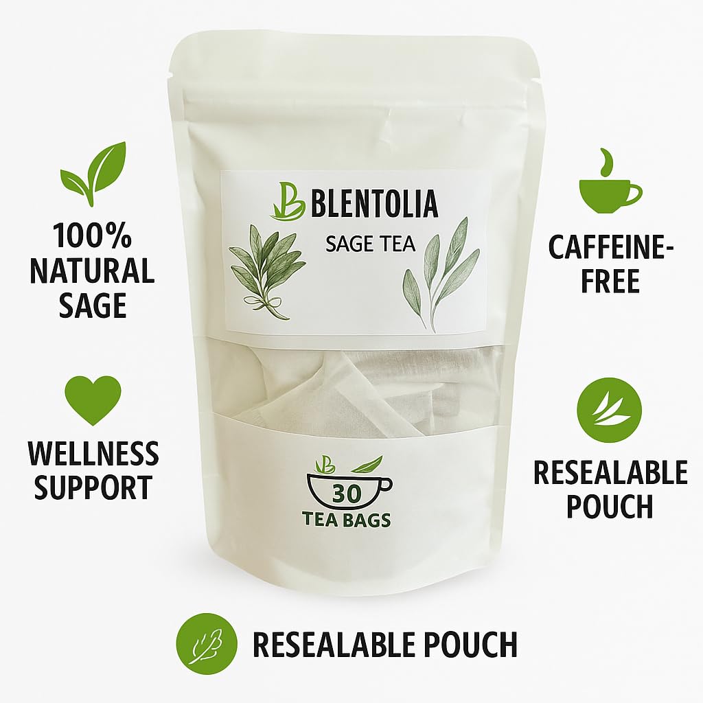 Blentolia Sage Tea | 100% Natural Herbal Infusion | Soothing & Aromatic | Caffeine-Free Wellness Tea – 30 Tea Bags Resealable Pouch - Image 2