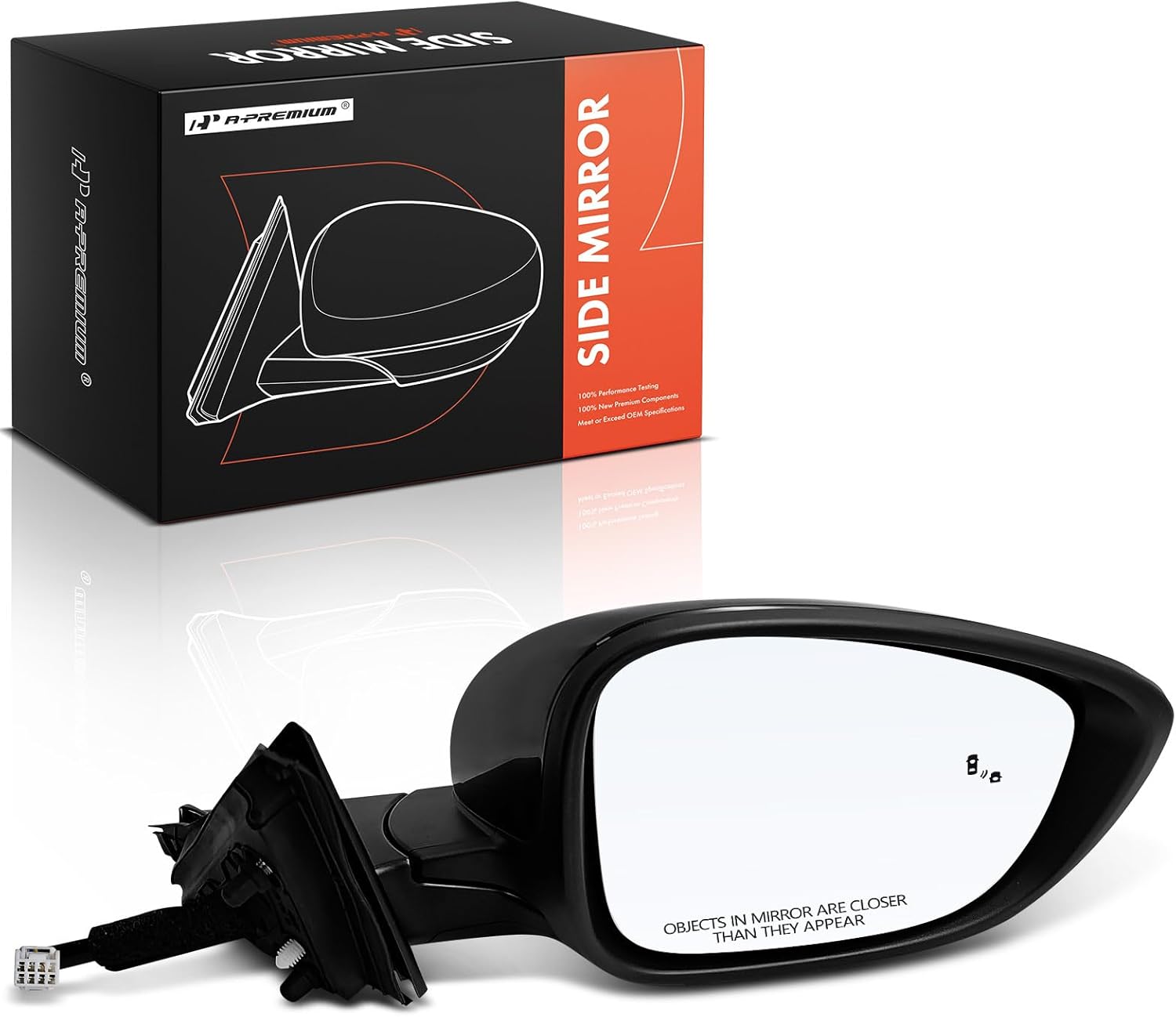 A-Premium Passenger Side Power Door Mirror - Compatible with Honda Accord 2023-2024 - Non-Heated Manual Folding Black Outside Rear View Mirror with Blind Spot Detection