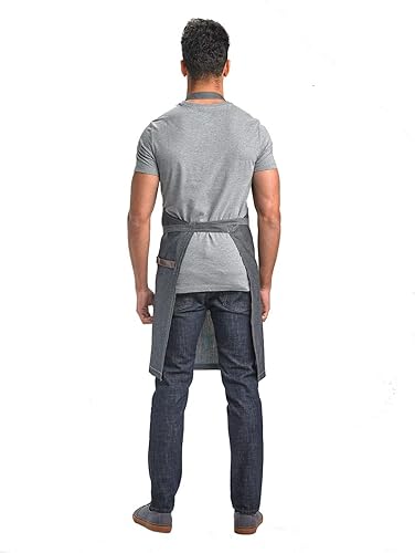 Miniatura 11 de Mercer Culinary Metro Edge Renegade - Delantal con peto, color negro y correas de cuero marrón