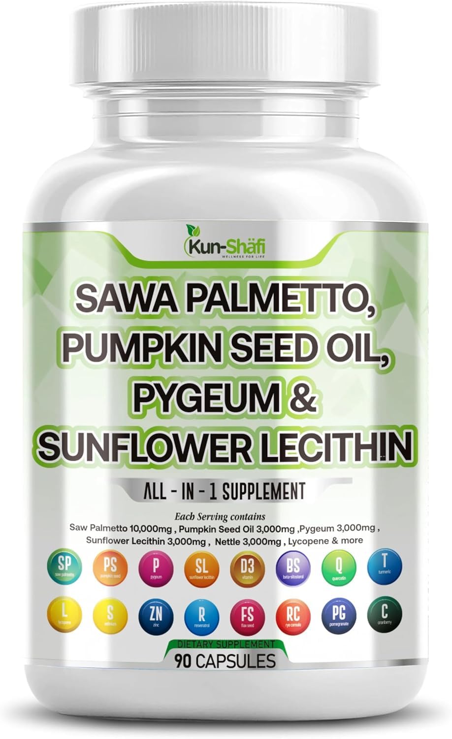 Saw Palmetto with Stinging Nettle, Pygeum, Pumpkin Seed, Sunflower Lecithin, Turmeric & Ashwagandha – Prostate Support for Men with Lycopene & Vitamin D3 – 90 Capsules