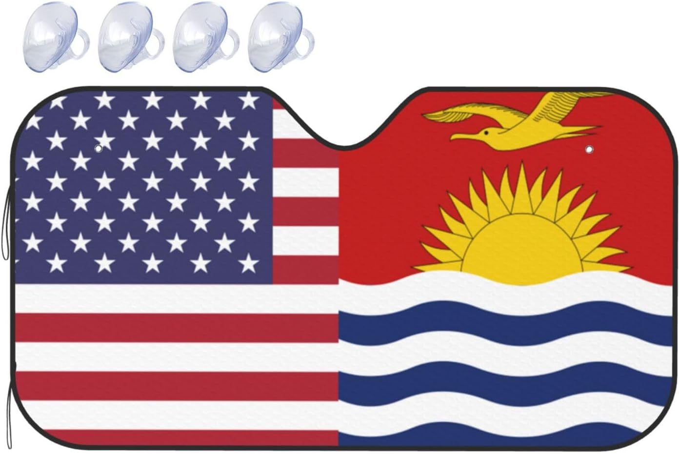 America Kiribati Friendship Flag Foldable Car Windshield Sunshade Blocks Heat and Sun Glare Uv Rays