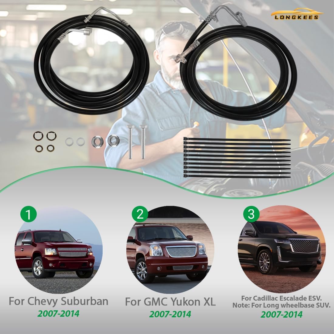 Rear AC Line Set, FIT 2007-2014 Chevy Suburban, FIT GMC Yukon XL, FIT Cadillac Escalade ESV (Long Wheelbase), High Pressure Rubber Hose Replacement, Replaces OE# SU33468