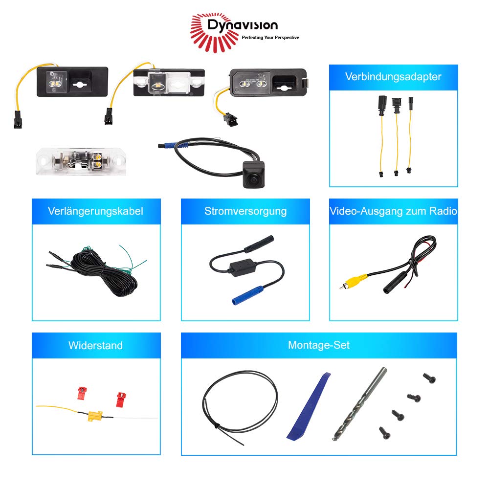 DYNAVISION OEM Kamera | AHD NTSC Rückfahrkamera mit gelbem Licht für VW Golf Passat Tiguan Touran Polo, Skoda Octavia Superb Fabia, Cayenne Panamera Cayman, Seat ab2005, CAMPL-V000HD-Y Lite