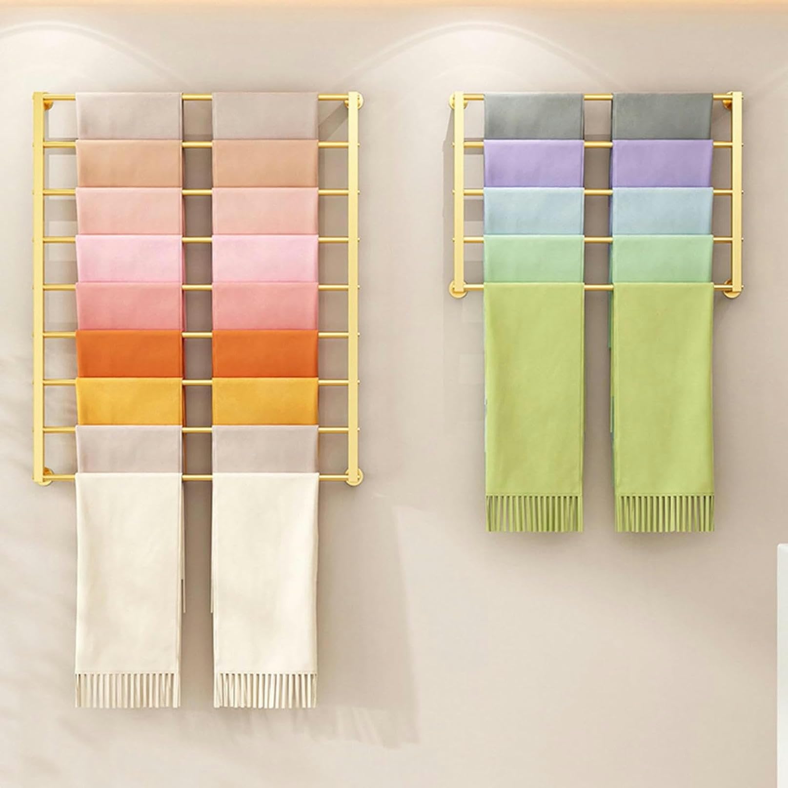 Soporte de exhibición para colgar en la pared, estante de metal para guardar pañuelos, corbatas, pañuelos de seda, toallas, organizador de papel de regalo que ahorra espacio, soporte para cintas