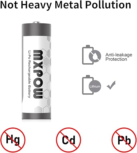 Miniatura 6 de MXPOW Baterías de litio de 1.5 V AA, 3400 mWh, 8 unidades, pilas AA recargables que recargan hasta 1500 ciclos precargadas