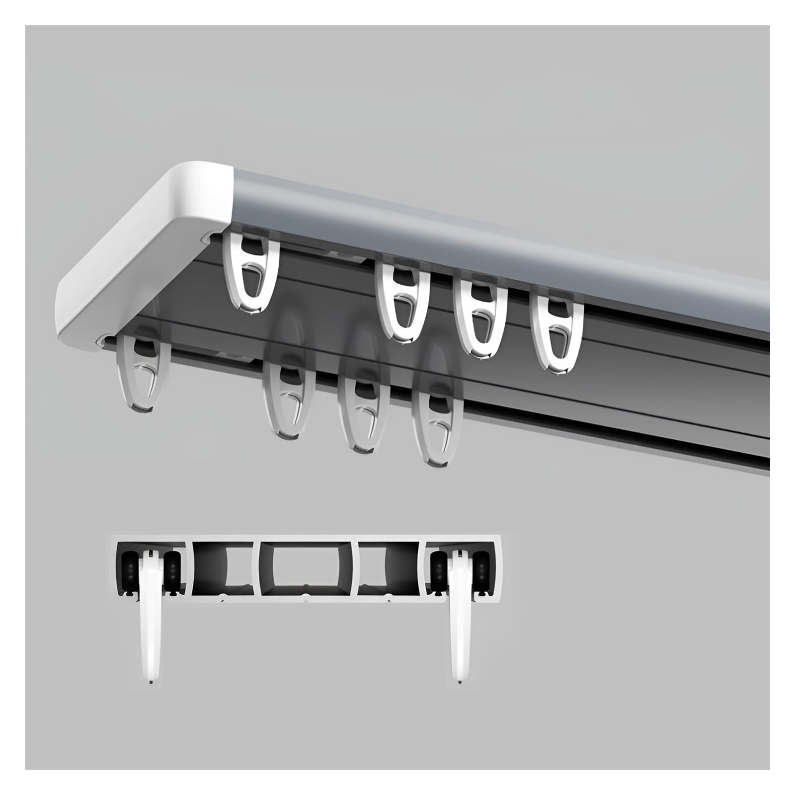 Rails de Rideaux Robustes à Double Rail, Rails de Montage au Plafond en Aluminium, pour cloison de séparation de Salon ou de Chambre, faciles à Installer (Gris, 75 cm/2,46 pi)