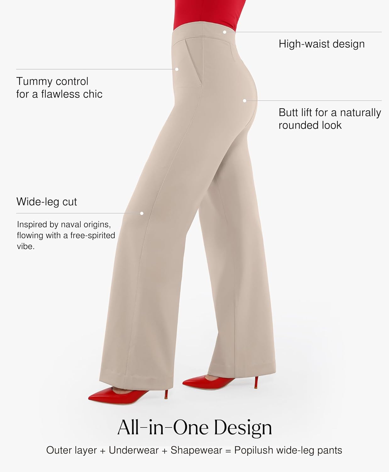 Popilush Dress Pants for Women Tummy Control 2 in 1 Work High Waisted Wide Leg with Pockets Business Casual Outfits - Image 3