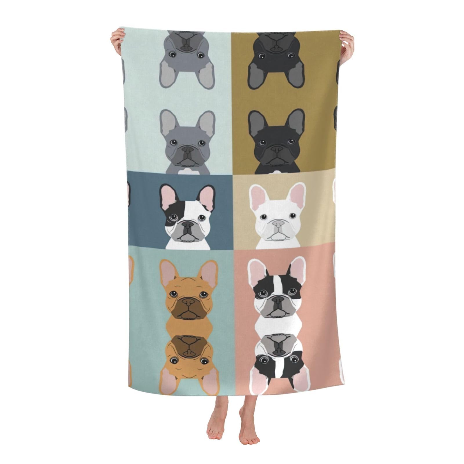 Oazcvbnn Women's White French Bulldog Print Adult Beach Towel Summer Travel Pool Vacation Swimming Fitness Outdoor Adventures