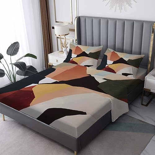 Sábanas abstractas tamaño California King Sábanas artísticas de microfibra suave bolsillo profundo y sábanas y fundas de almohada con patrón sin