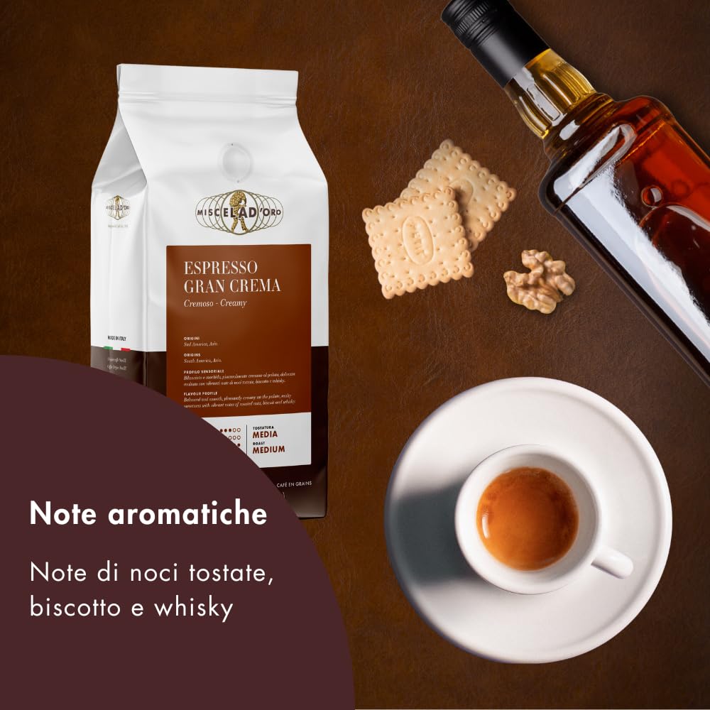 Miscela d'Oro Espresso Gran Crema - 4 confezioni da 500g - Caffè Espresso in grani - Caffè cremoso e bilanciato