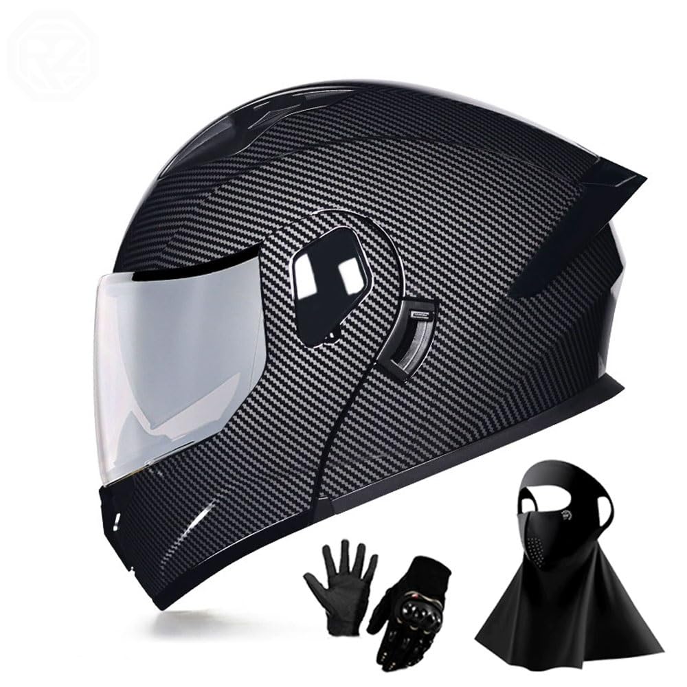 Ragopilen P38 Helmet, Full Face Motorcycle Helmet Approved 2 Visors Black Night Vision Adult Kids M-2Xl 3Pcs(,2Xl(61-62Cm))
