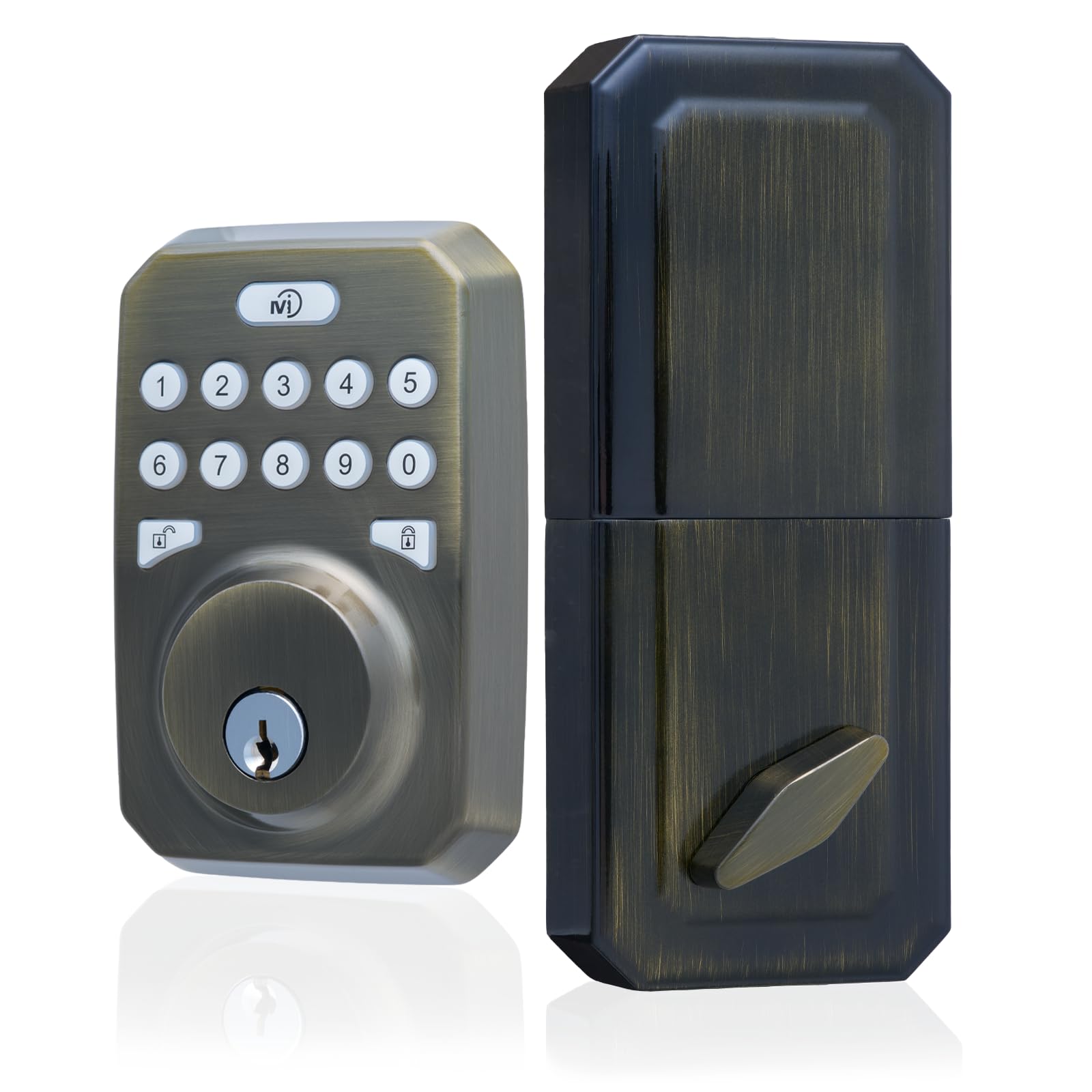 Photo 1 of MiLocks Keyless Entry Door Lock with Keypad - Keyless Deadbolt for Front Door - Pin Pad Door Lock w/Up to 6 Codes, Back-Lit Keypad, Easy Installation for Household & Rental Spaces, Antique Brass