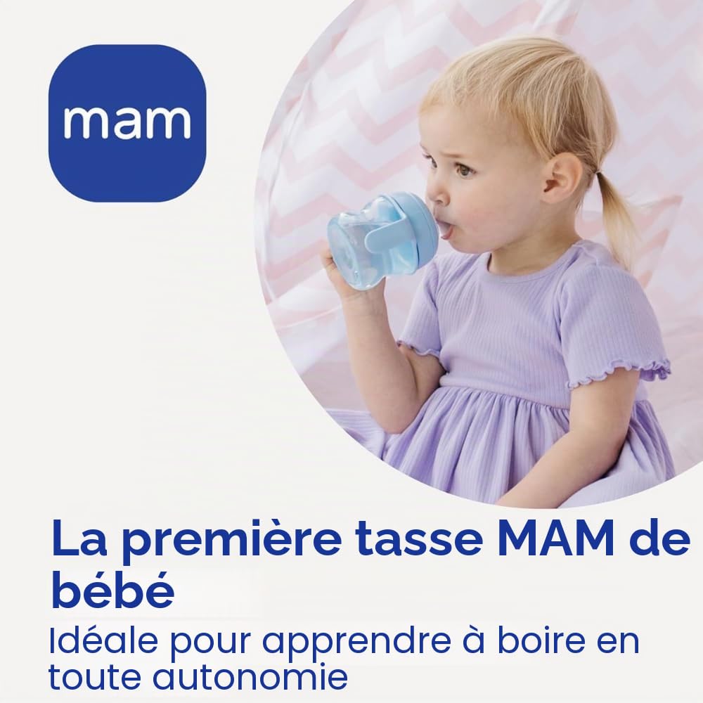 MAM Tasse de démarrage avec poignées antidérapantes et bec, 4 mois 150 ml, bleu clair