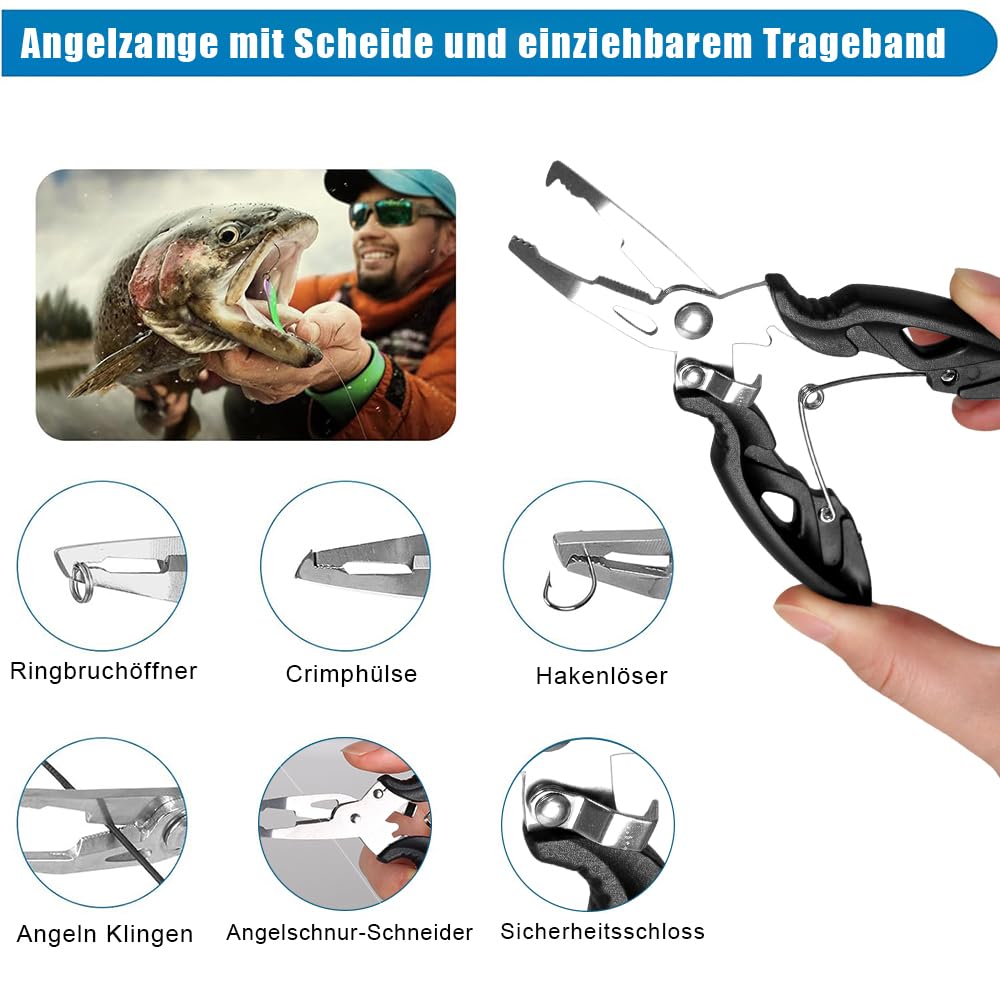 213 PCS Angelzubehör Set mit Lippenclips, Angelwaage，Hakenentferner, Haken, Angelköder etc,Angelkasten Set für Barsch und Forellen, 3-Regal Angelkoffer mit Zubehör für Kinder Erwachsene Anfänger