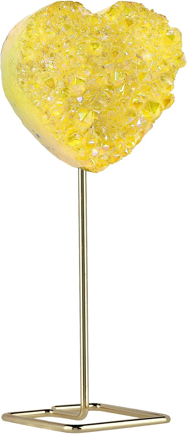 Nupuyai Love Heart Crystal Cluster Stone with Stainless Stand