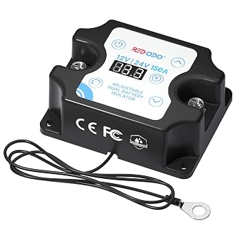 Redodo 150A Smart Dual Battery Isolator 12V/24V, Adjustable VSR Voltage Sensitive Relay with LCD Display, AutoCharges Both Batteries, Protects Starter Battery, Emergency Start for RV, Truck, ATV