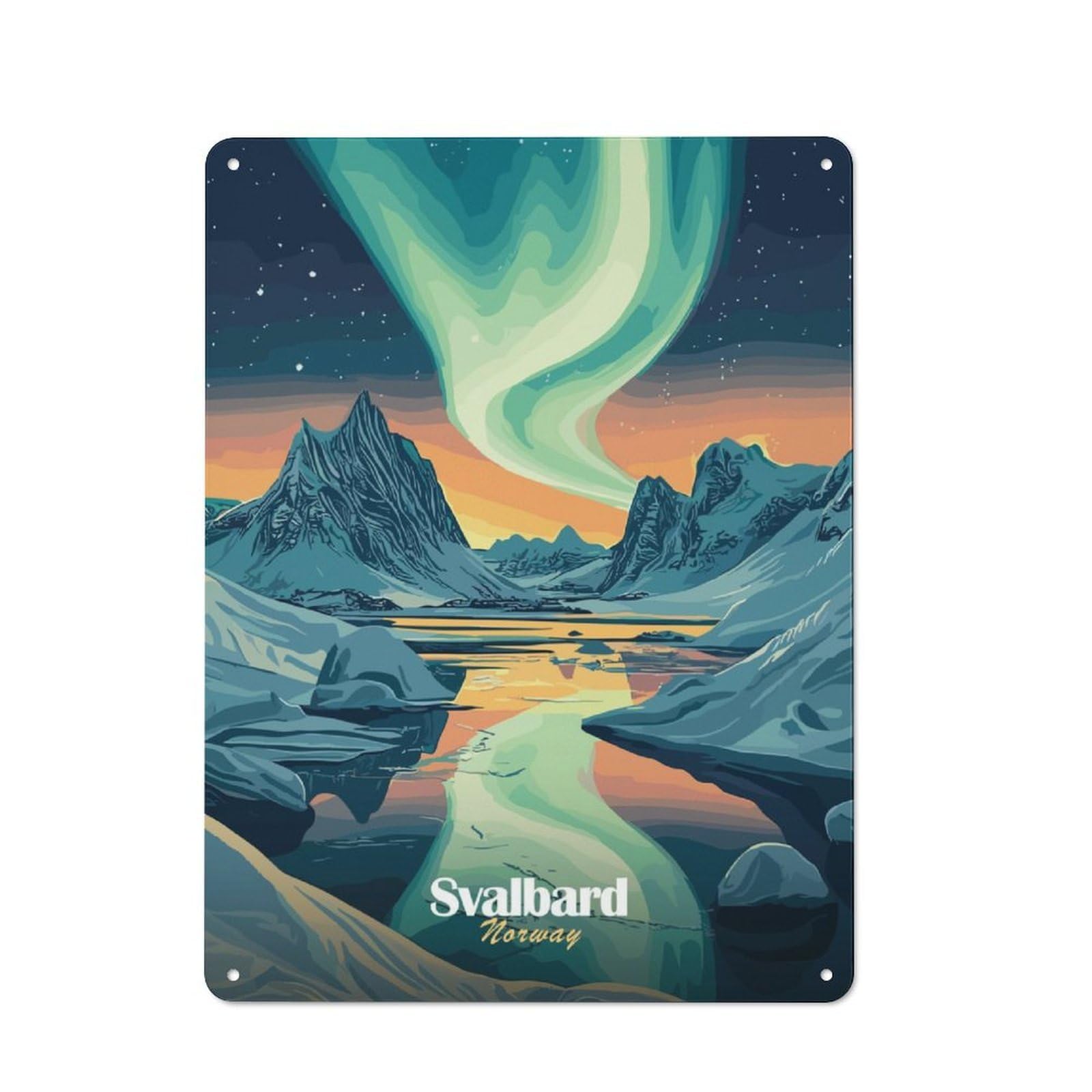 Junmoney Style-16 Metal Plaque 40X30cm With Svalbard Aurora Borealis For Pub Or Café, Vintage Decor, For Vintage Wall Decor Fans, For Metal Sign Collectors