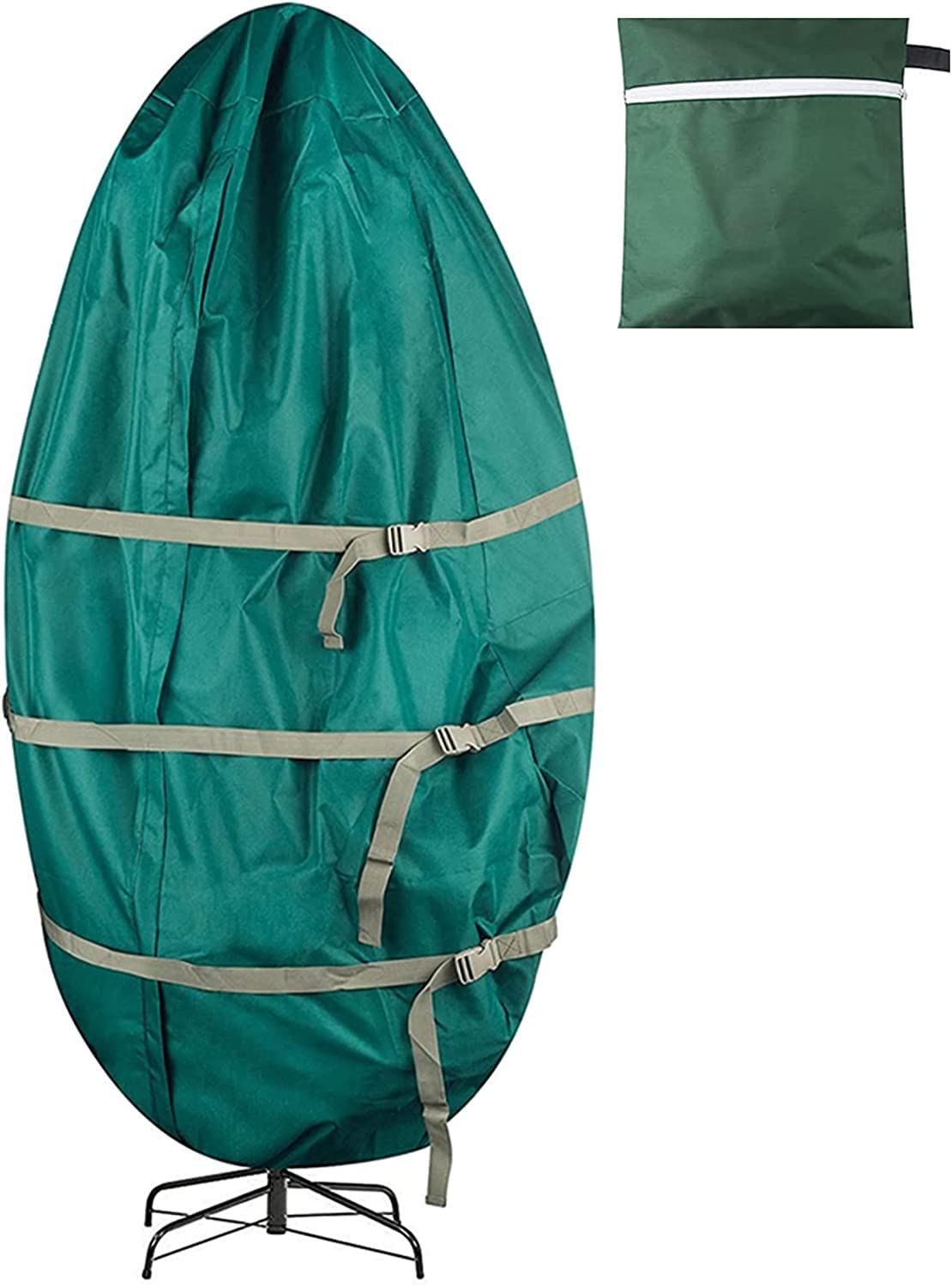 Sac de rangement vertical pour sapin de Noël en tissu Oxford 420D imperméable avec fermeture éclair et trois sangles pour arbre artificiel de 1,5 à 2,7 m (L)