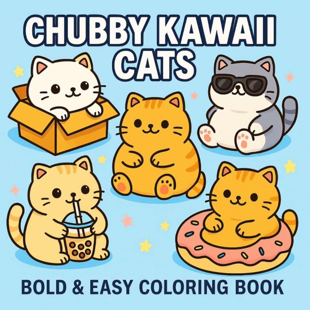 Chubby Kawaii Cats Coloring Book: 60 Bold & Easy Chubby Kawaii Cat Coloring Pages for Kids, Teens, and Adults | Fun, Cute, Relaxing, and Adorable Designs.