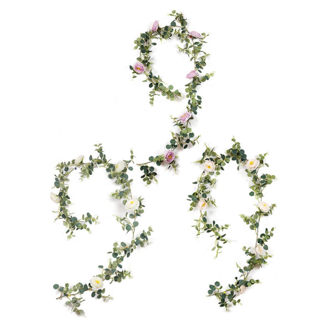 Zerodeko 2stücke Künstliche Rattan Wanddekoration Mit Rosenornamenten Hängende Eukalyptus-Vine Girlande Für Hochzeiten Partys Und Zuhause