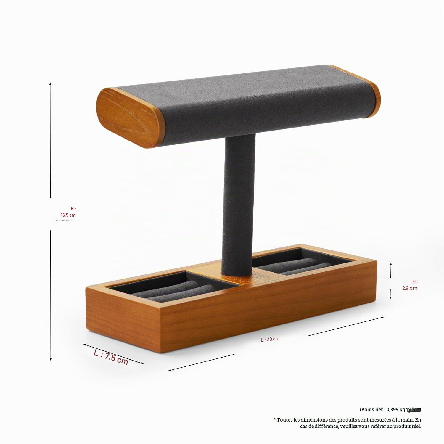 Oirlv Multifonctionnel Bois Massif Support Montre,Porte Montre,Watch Stand Pour Organisateur de Bijoux Bague(Gris Foncé)