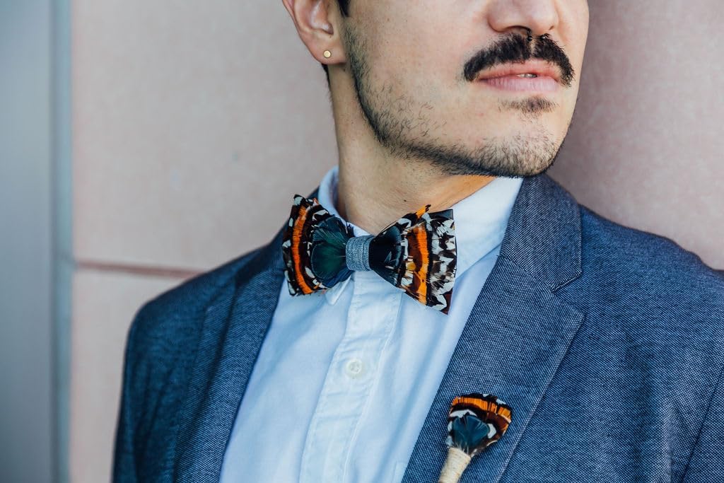 Elegant Philadelphia Feather Bow Tie & Lapel Pin Set - Handmade Wedding Accessory for Groom