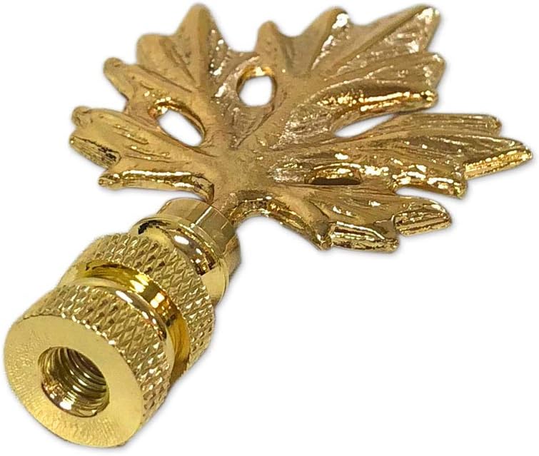 Royal Designs Maple Leaf Design 3" Lamp Finial for Lamp Shade, Antique Brass - Set of 2