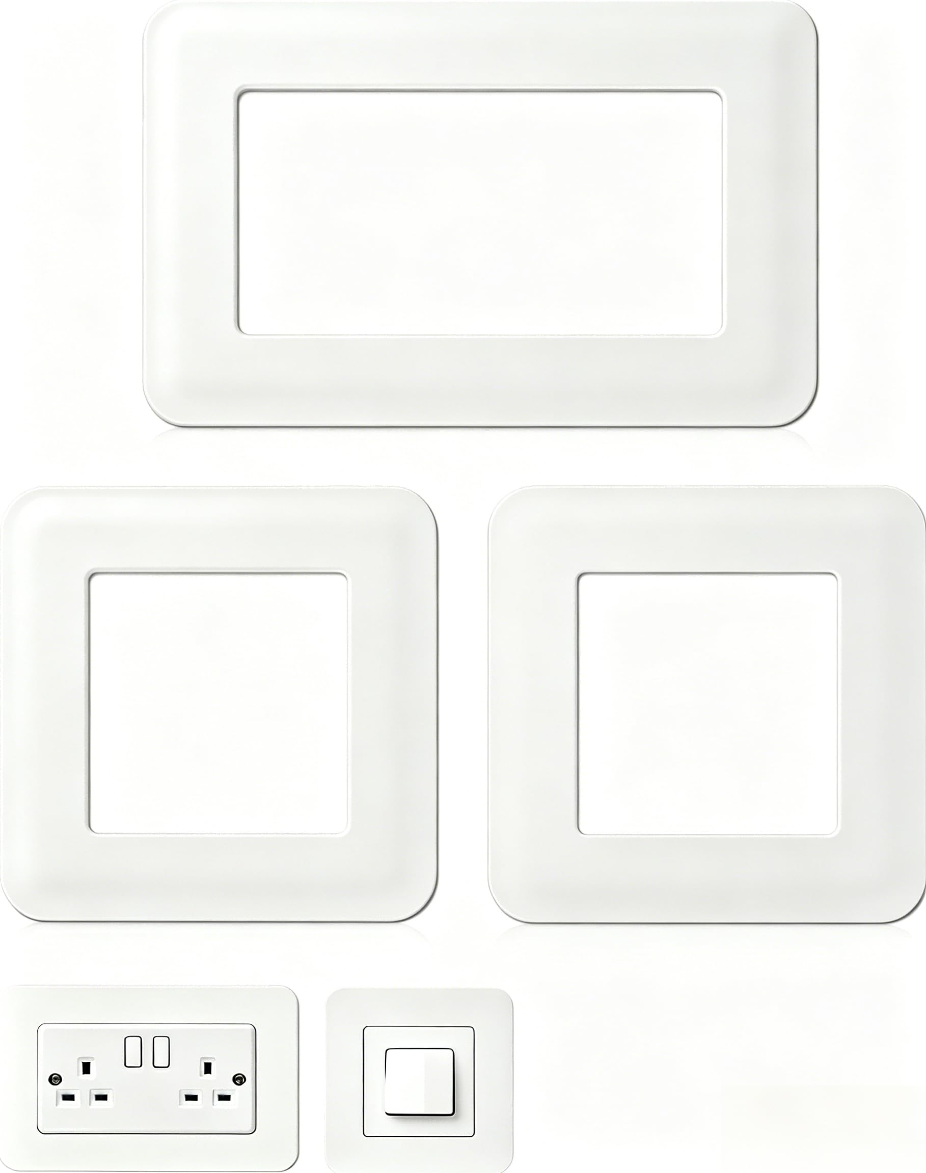 Samyosaien White Double Socket Surround & Light Switch Surround, 3-Pack Matte Acrylic Cover Plates, Self-Adhesive Decorative Frame For Wall, Easy No Drill Installation (14.6 X 8.6Cm & 8.6 X 8.6Cm) (White)