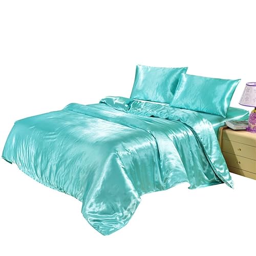 Satin Aqua Blue Bedding Set Amazon Com