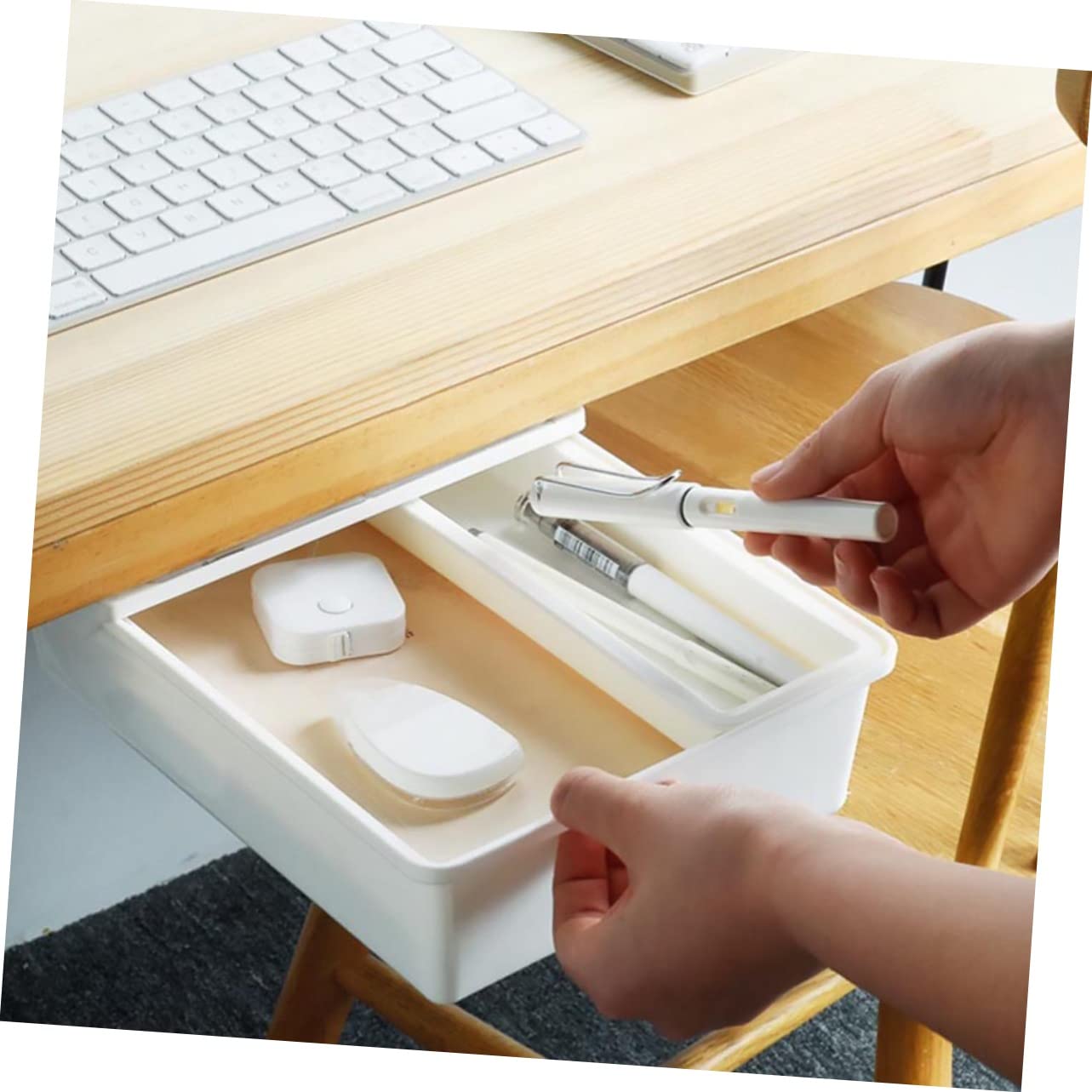 Lurrose 2pezzi Sottotavolo Estraibile Organizer Per Cancelleria e Articoli Per Ufficio Portapenne Invisibile Realizzato Materiali Di Resistente e Pratico Per Uso Prolungato