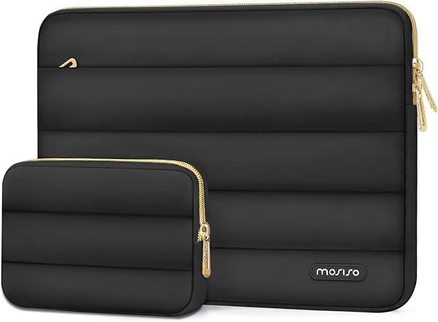 MOSISO Laptop Case 13.3 inch, 13-13.3 inch Puffy Laptop Sleeve Compatible with MacBook Air 13.6 M5 M4 M3 M2 M1/Neo/Pro 13/14, HP Dell ASUS Lenovo,Polyester Horizontal Bag with Small Case, Black