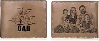 Custom Wallets for Men Personalized Mens Wallets Customized Leather Wallet with Photo Engraved Wallets for Dad Husband Boyfriend, Brown, 2-5 Names