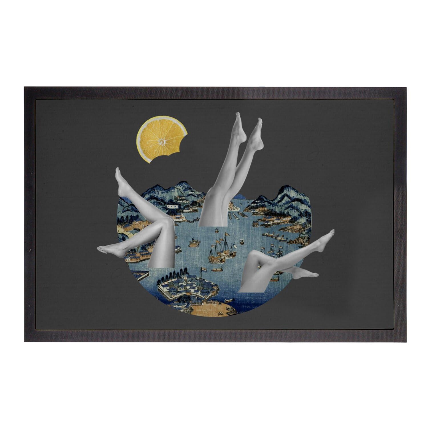 Tapis sirène Japon Hokusai paillasson noir 60x40 art cadeau crémaillère