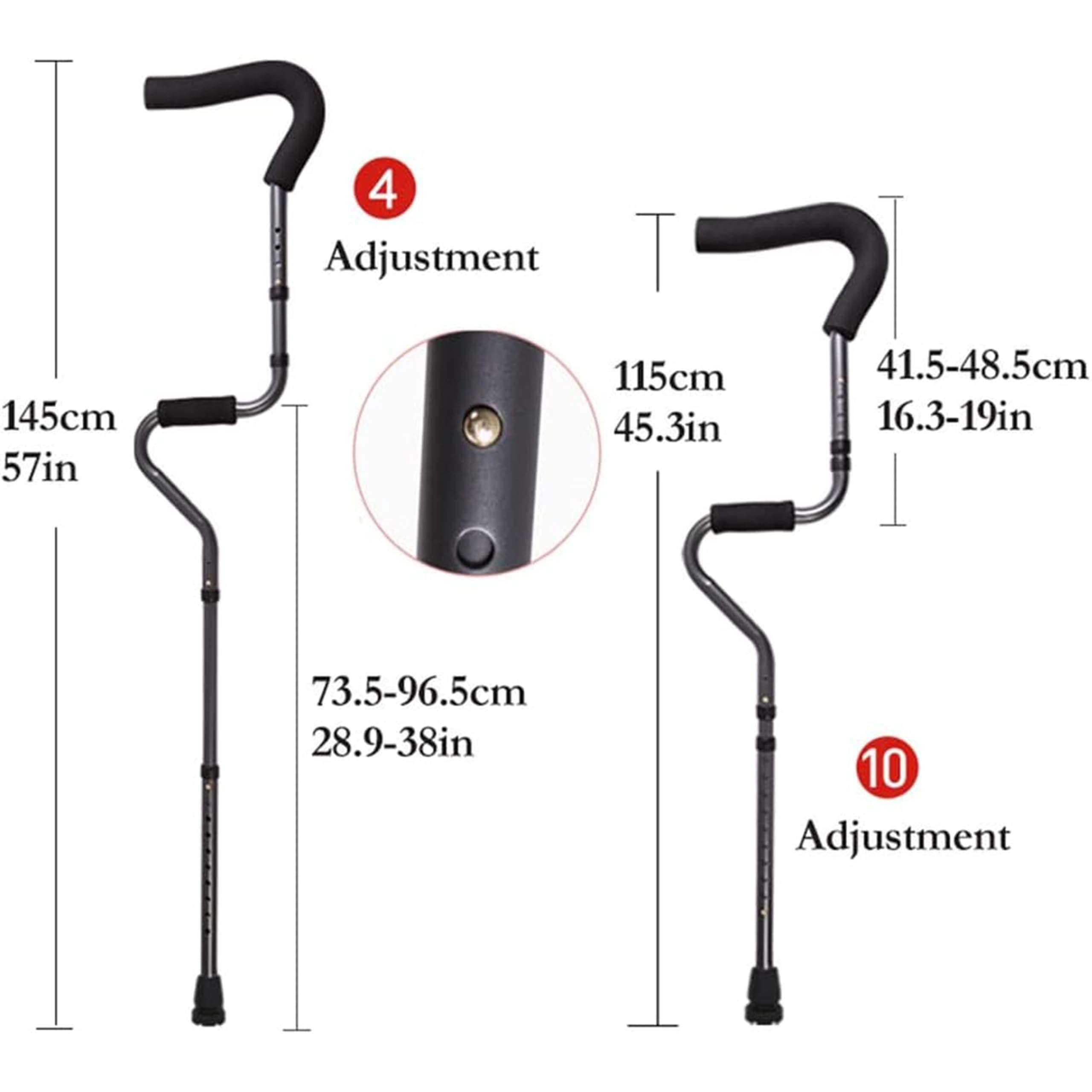 Regulowane składane aluminiowe kule do chodzenia, ergonomiczne podparcie pod pachami z piankowym uchwytem, regulacja wysokości 73,5-96,5 cm, konstrukcja typu S dla mężczyzn, kobiet, nastolatków