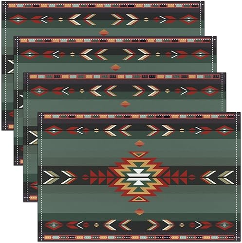 Miniatura 5 de Juego de 4 manteles individuales de 18 x 12 pulgadas, diseño nativo del suroeste para niñas, diseño geométrico del suroeste, mantel individual
