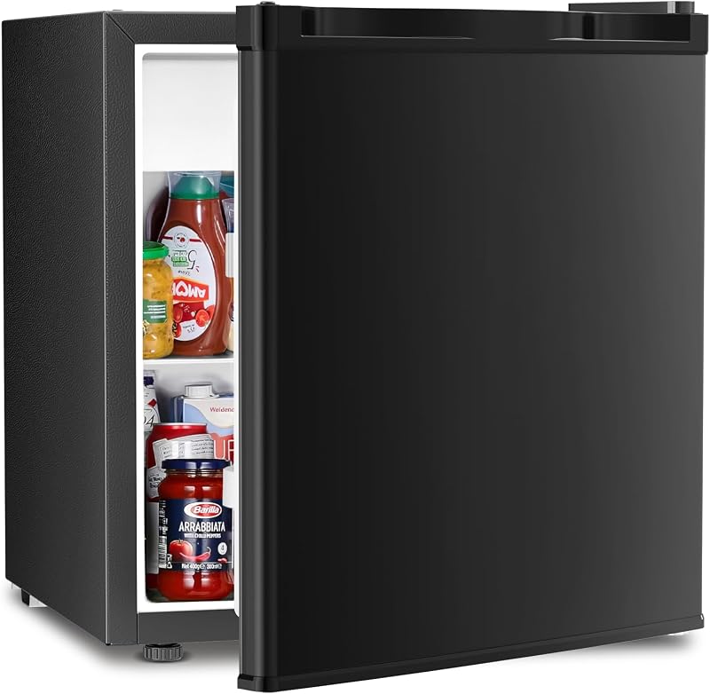 Antarctic Star Compact Refrigerator Mini Fridge with Freezer, Single Reversible Door, Dorm Fridge, Wire Shelf, Defrost Button, for Bedroom, Office, kitchen, 1.7 Cu. Ft, Black