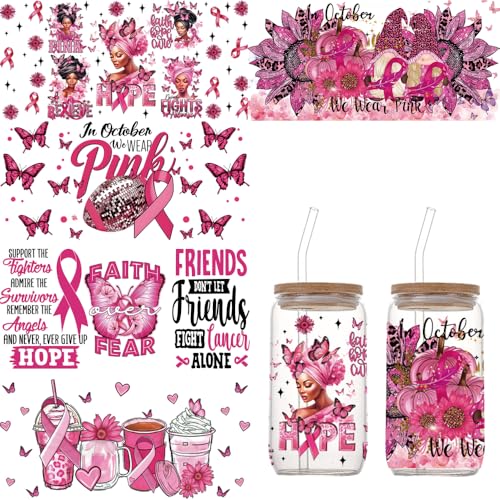 Breast Cancer Awareness UV DTF Cup Wrap Sticker- 5 Sheet