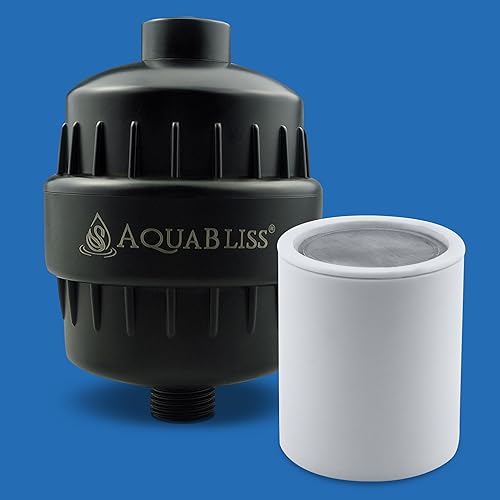 AquaBliss SF100-BK - Filtro de ducha revitalizante con 1 cartucho de filtro reemplazable de varias etapas en el interior, más 1 cartucho de filtro