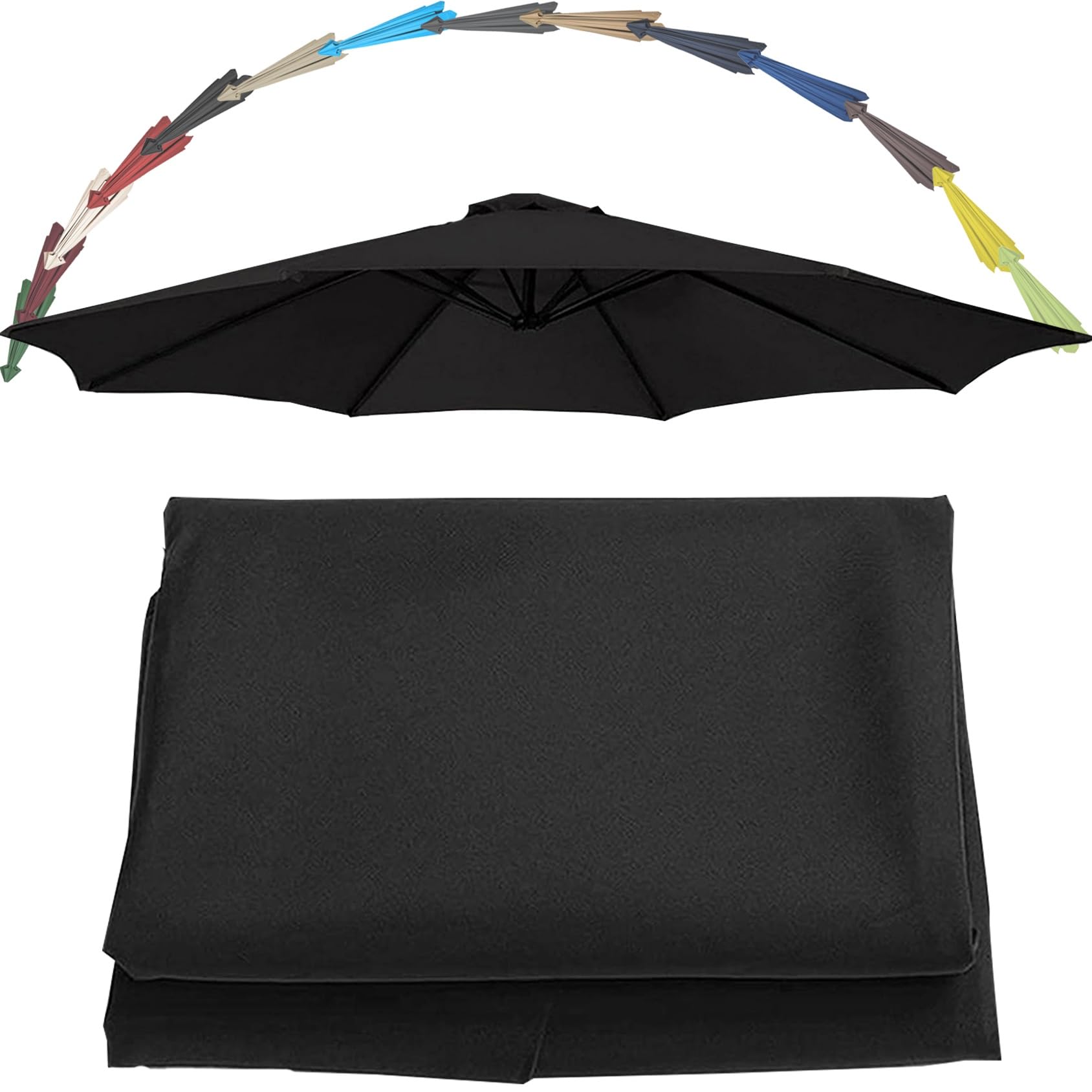 Replacement Parasol Canopy UV 30+ Protection For Garden Umbrella Umbrella Replacement Cloth Cantilever Parasol Replacement Top Fabric Cover 6/8 Ribs Patio Replacement Parasol Cover(Color:Black,Size:8.