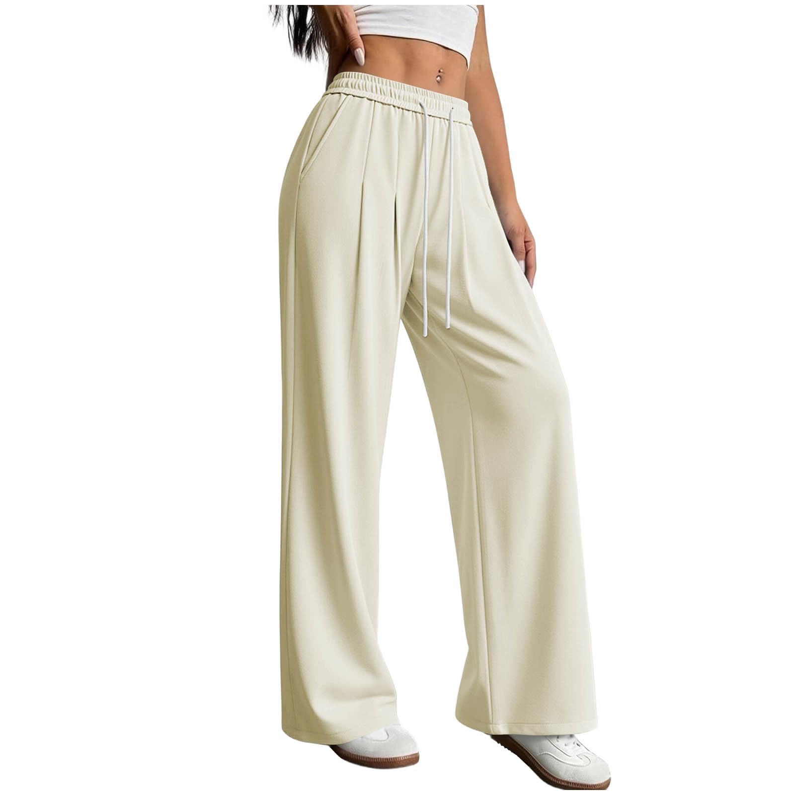Pantalon Femme Casual Décontracté Avec Poches Jambe Large Pour Vacances | Pantalon Lounge Femme Élégant Coupe Ample Avec Cordon Réglable Et Taille Souple Pour La Maison Vacances Voyage