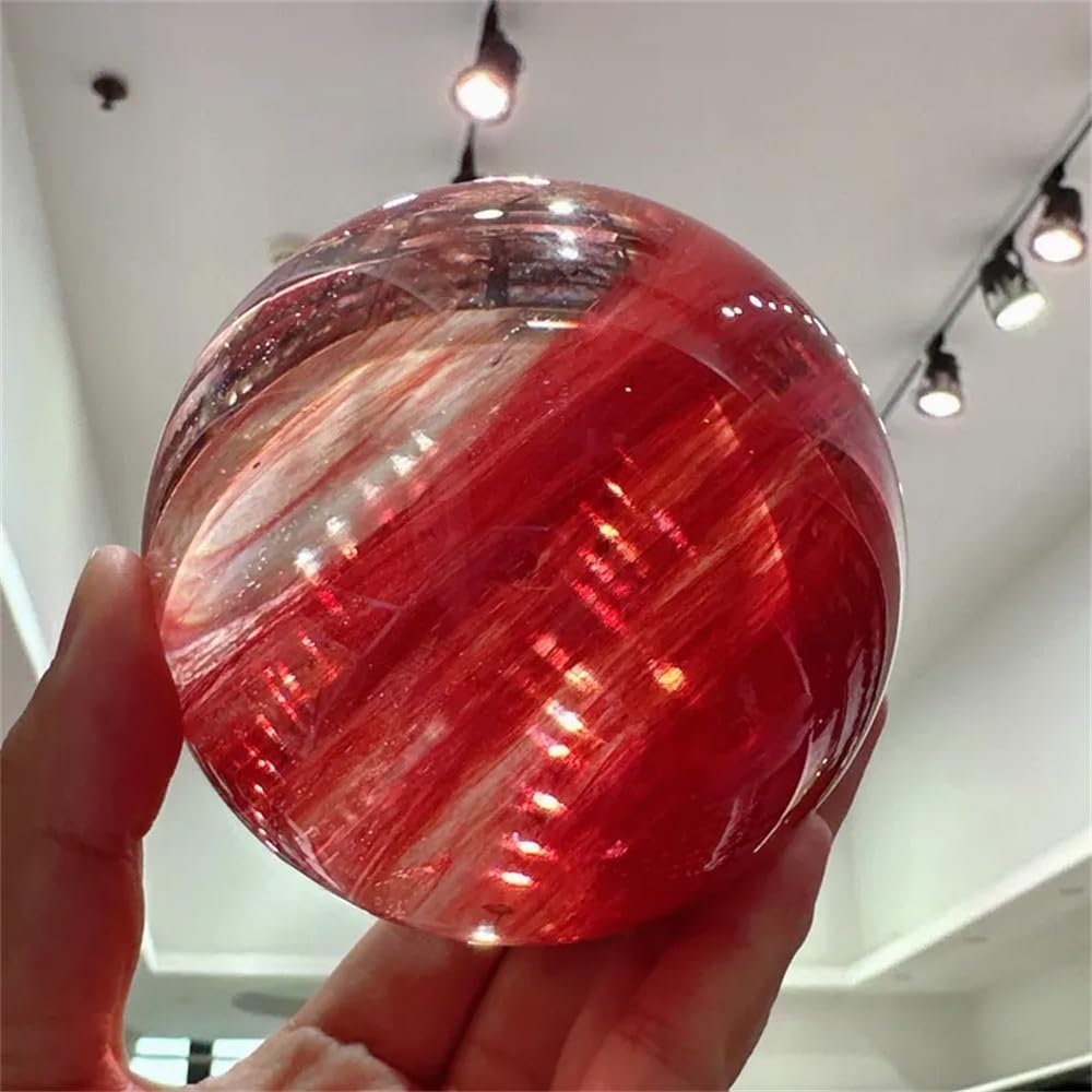1 Bola de Cristal Rojo Fundido de 8-9 cm, decoración de Estilo Bohemio, Figura Brillante for la Entrada del hogar o la Oficina. Cristal Natural en Bruto