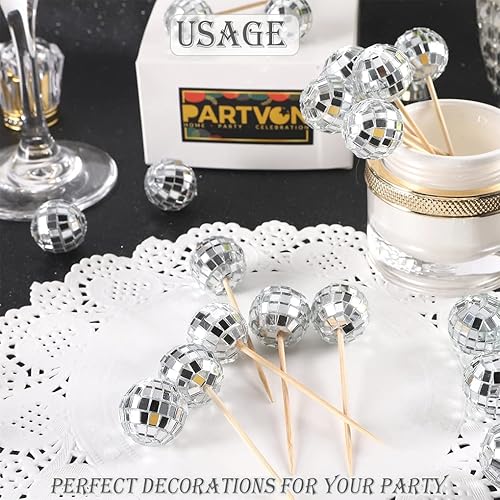 Miniatura 3 de 24 adornos para cupcakes de bola de discoteca para decoración de fiesta de discoteca de los años 70, suministros de fiesta de cumpleaños con