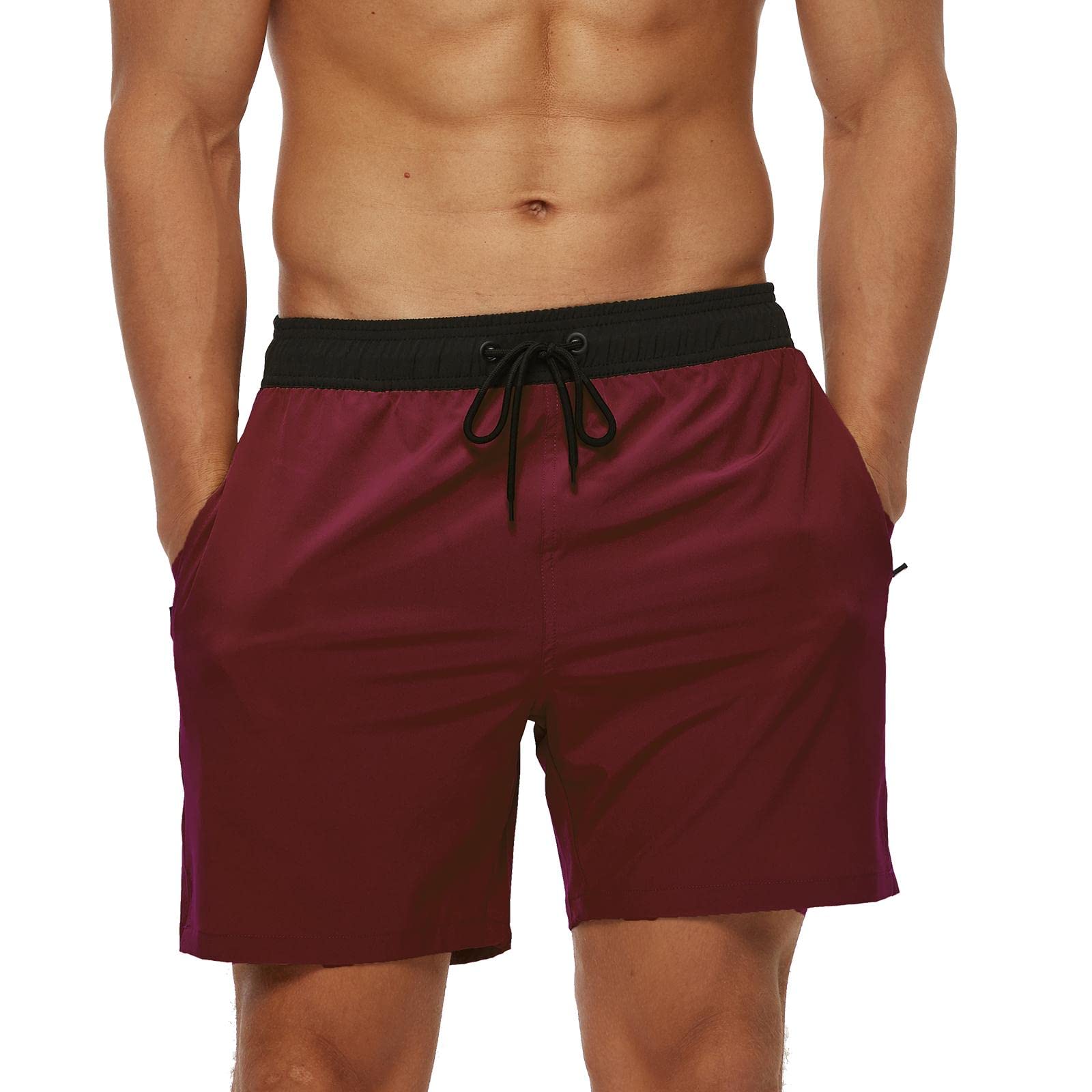 Aisprts Badehose Herren, Badeshorts mit Reißverschlusstaschen für Herren Schnell Trocknende Wasserabweisend Herren Badehose mit Tunnelzug Meshfutter Schwimmhose Männer