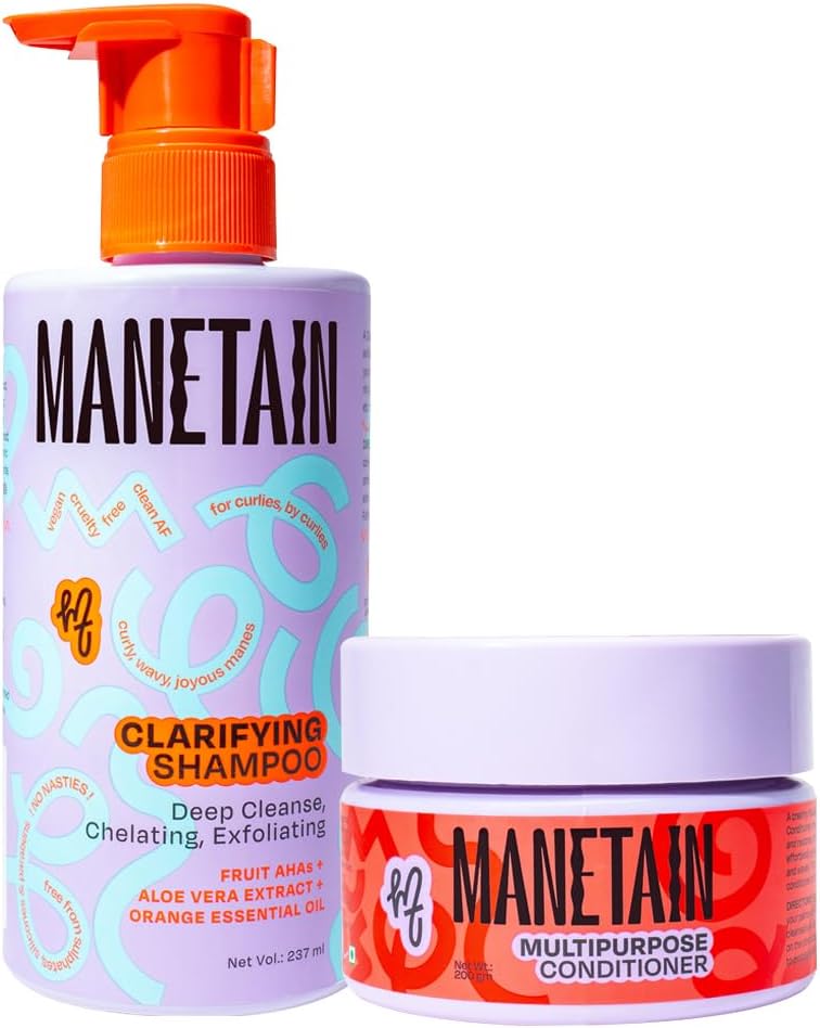Squeaky Clean Clarifying Shampoo 237ml & Multipurpose Conditioner 200gm | Curl Enhancing, Frizz Control, Protein-Moisture Balance | Hard Water, Product Buildup & Scalp Reset | For All Hair Types | For Men & Women