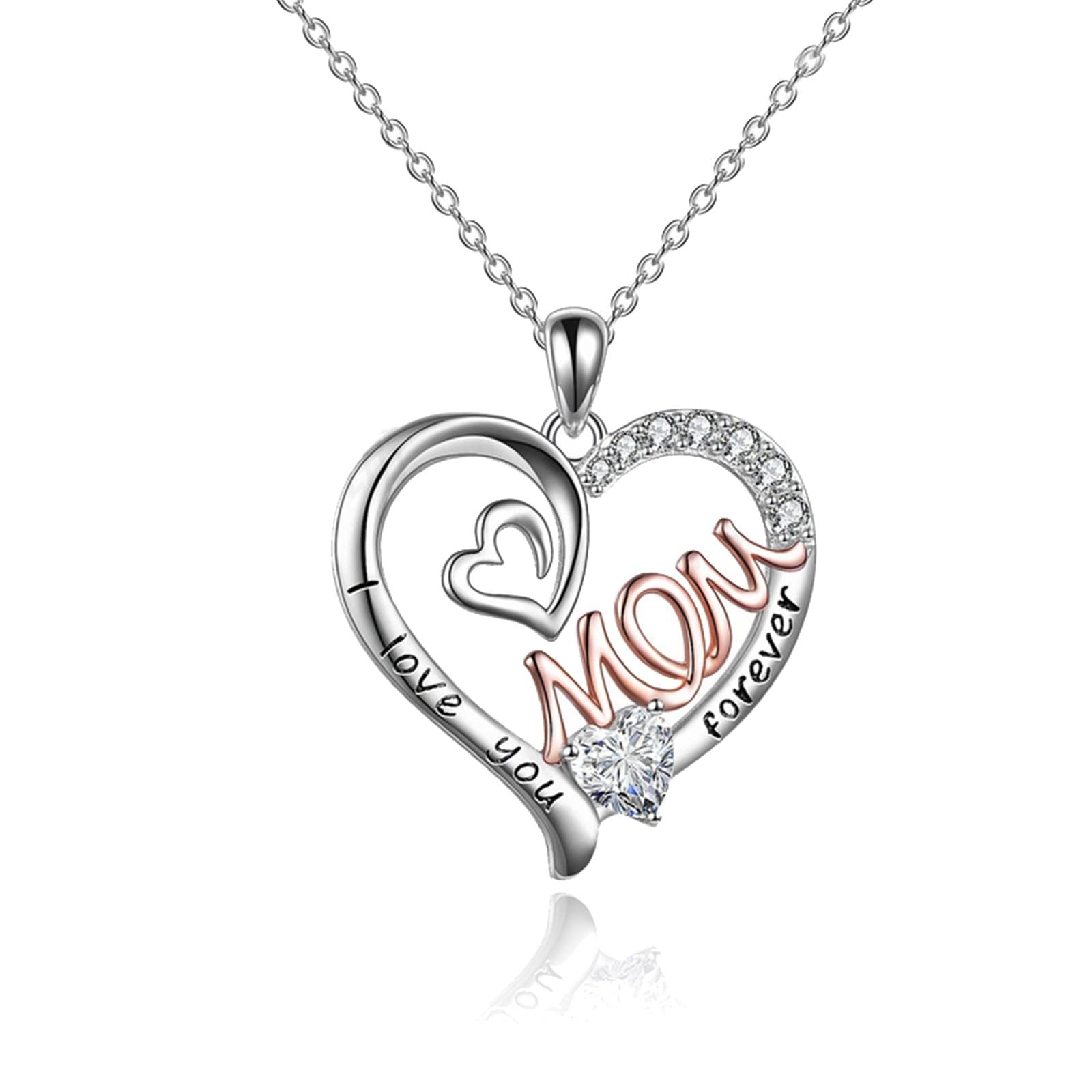 Collier maman or blanc 18K anti-ternissement pendentif coeur durable