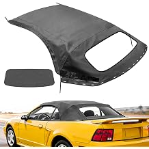 Convertible Soft Top Replacement, Black Premium Sailcloth Vinyl Convertible Soft Roof Top With Clear Plastic Window Compatible With For 1994-2004 Ford Mustang Convertible Soft Top Accessories | Advanced High-Frequency Welding Process