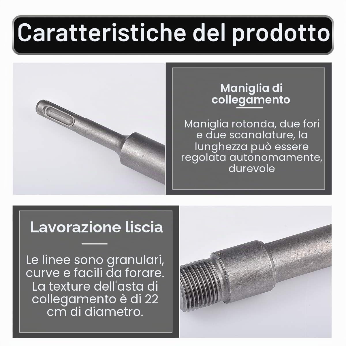 8 Pz Seghe a Tazza per Muro, Sega Fresa a Tazza Carotatrice Muro Cemento + 200mm Asta di Collegamento + Punta Centrale + Vite di Posizionamento - 30mm, 35mm, 40mm, 45mm, 50mm, 55mm, 60mm, 65mm