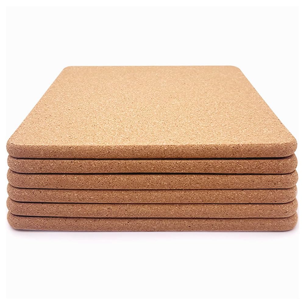 Reinscer Cork Trivet, 6 Pcs High Density Thick Square Cork Trivets for Hot Dishes, 8 Inch Multifunctional Cork Coaster Easy Install